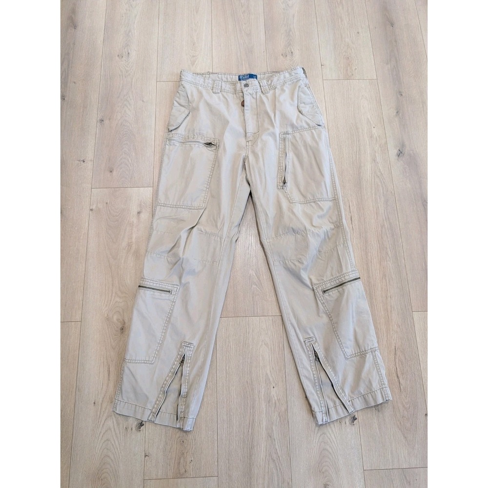 Vintage Polo Ralph Lauren Pants Men 34x32 Beige  Paratrooper Zipper Cargo Y2K